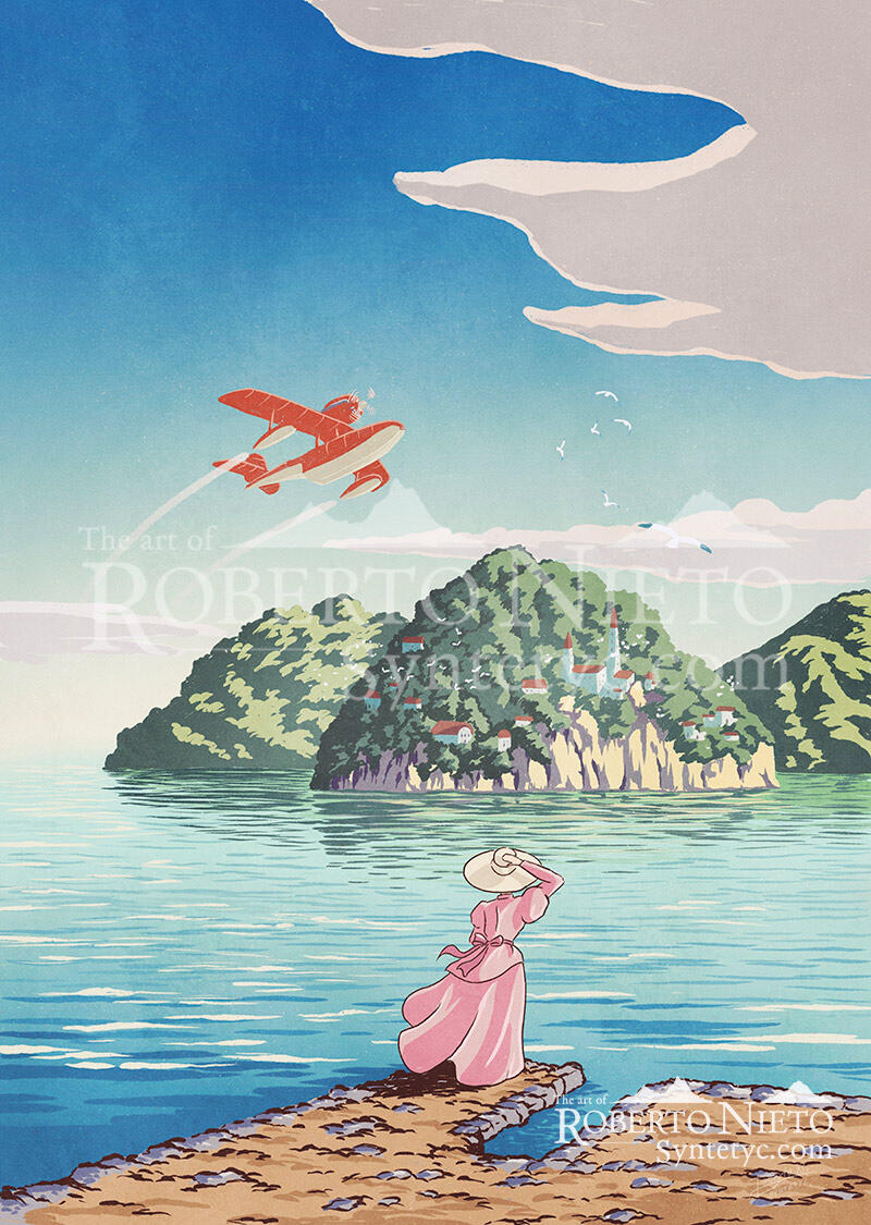 A beautiful Studio Ghibli poster from the movie porco rosso, a beautiful present for ghibli fan.