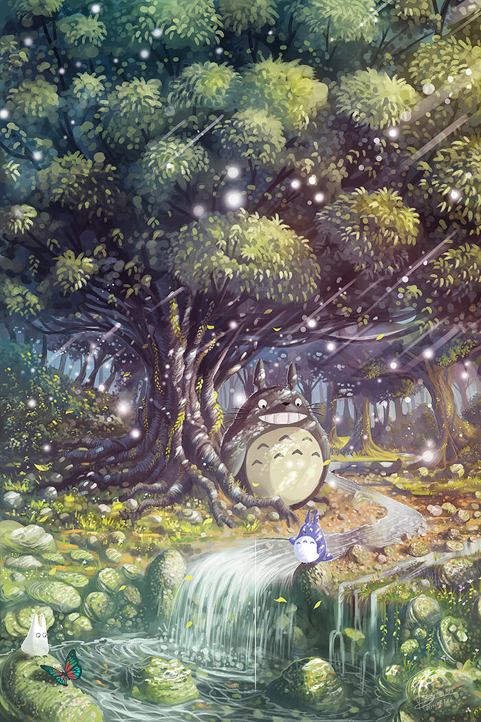 Beautiful and detailed My neighbor's Totoro poster from Studio Ghibli movie inspired.