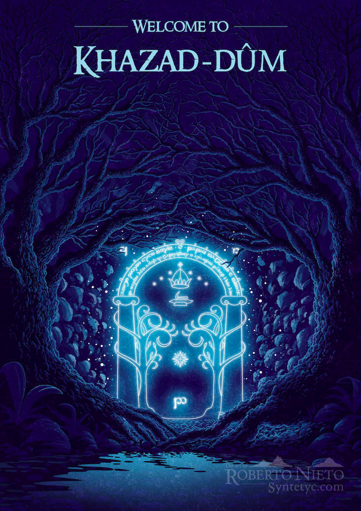 Lord of the rings poster and merch. The gates of Khazad-dum.